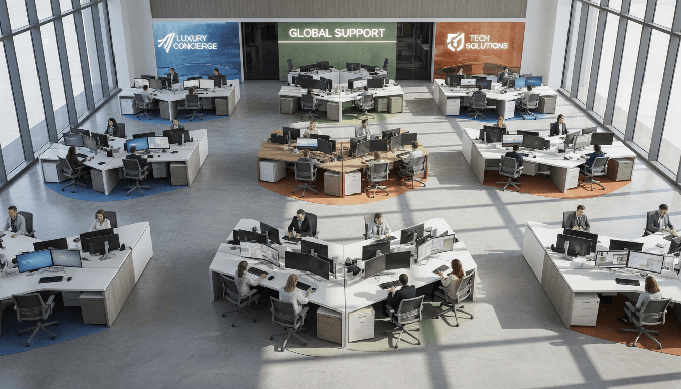 Multi-brand contact center operations coordinated from centralized hub